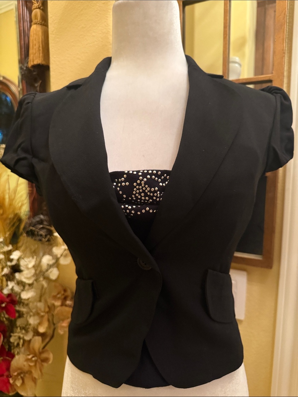 Rayon & Wool Blend Cap Sleeve Single Button Tailored Blazer Jacket NEW